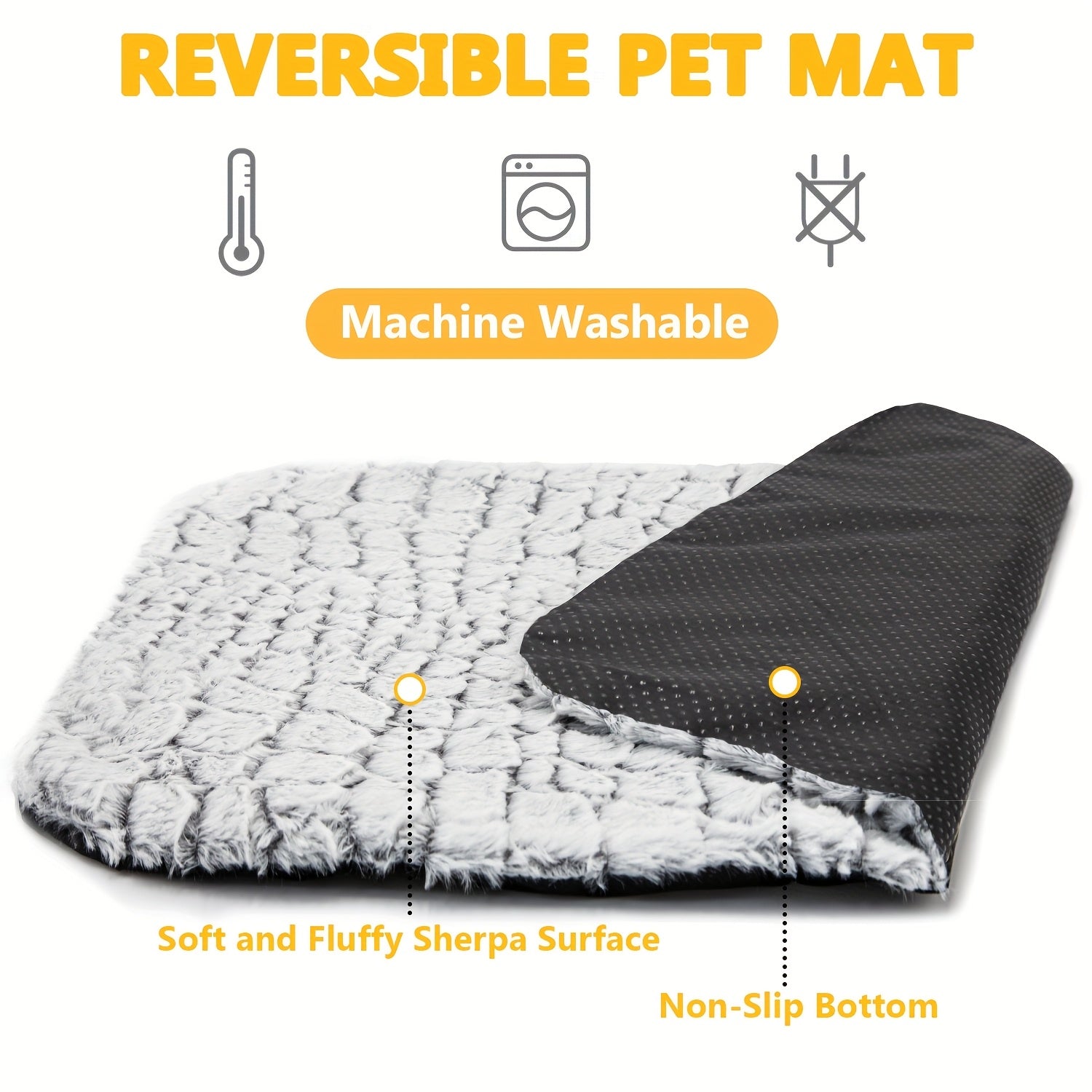 1pc Thermal Pet Bed Mat for Cats and Dogs - Ultra Soft Washable Sleeping Pad with Detachable Cover, Non-Slip Bottom for Indoor Outdoor Kennel Use, Durable and Comfortable Warming Mat for Small Medium Pets
