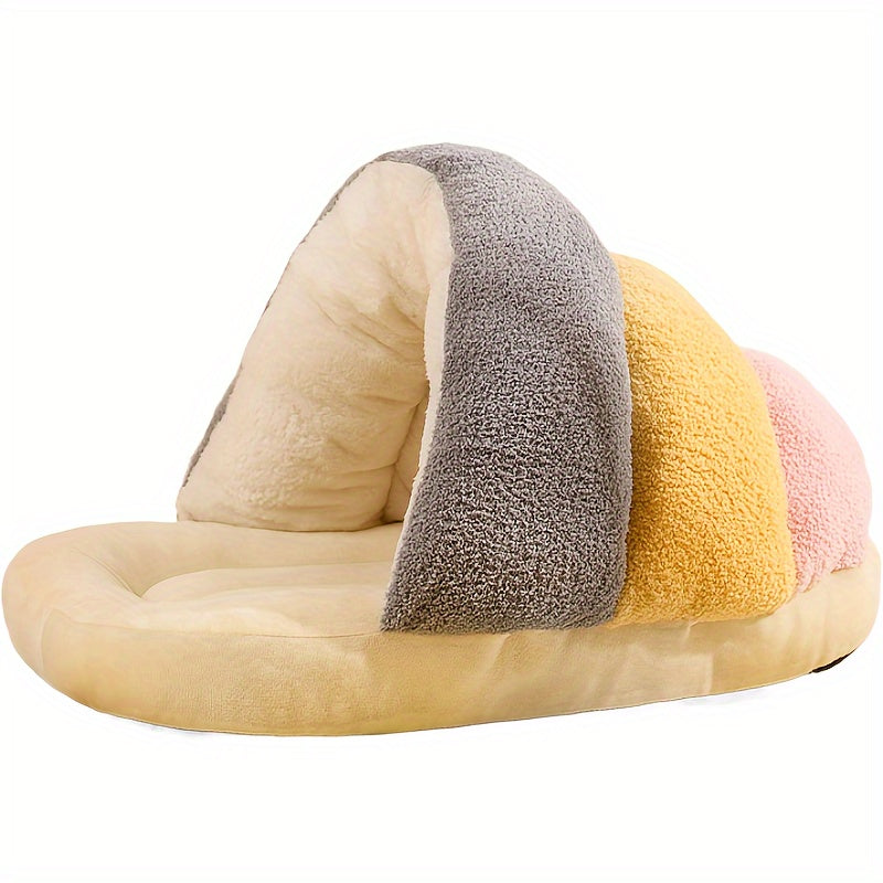 1pc Cozy Contemporary Cat Bed Cave, Soft Polyester Fiber Pet Bed with Warm Blanket, Indoor Cat and Small Dog House, Easy Assembly, Comfortable Sleeping Nest for Kittens and Puppies