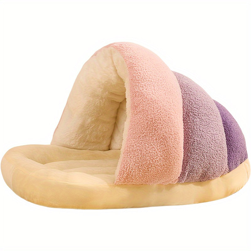 1pc Cozy Contemporary Cat Bed Cave, Soft Polyester Fiber Pet Bed with Warm Blanket, Indoor Cat and Small Dog House, Easy Assembly, Comfortable Sleeping Nest for Kittens and Puppies