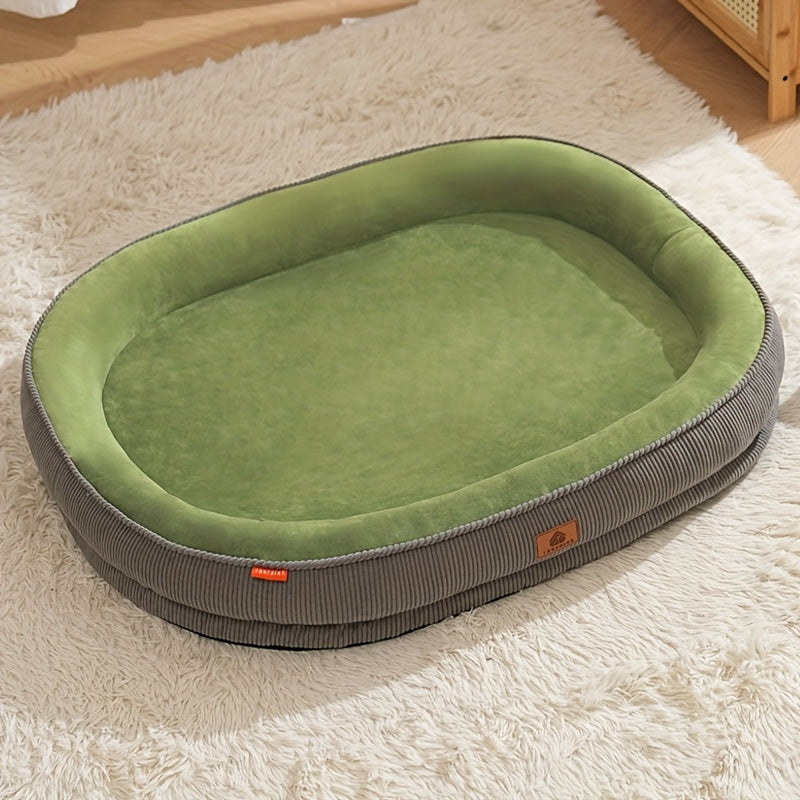 [Soft Dog Bed] Soft Polyester 1pc Dog Bed with Memory Foam Insert | Non-Slip, Washable Pet Bed for Cats and Dogs, Green and Black, Medium to Large, Pet Bedding