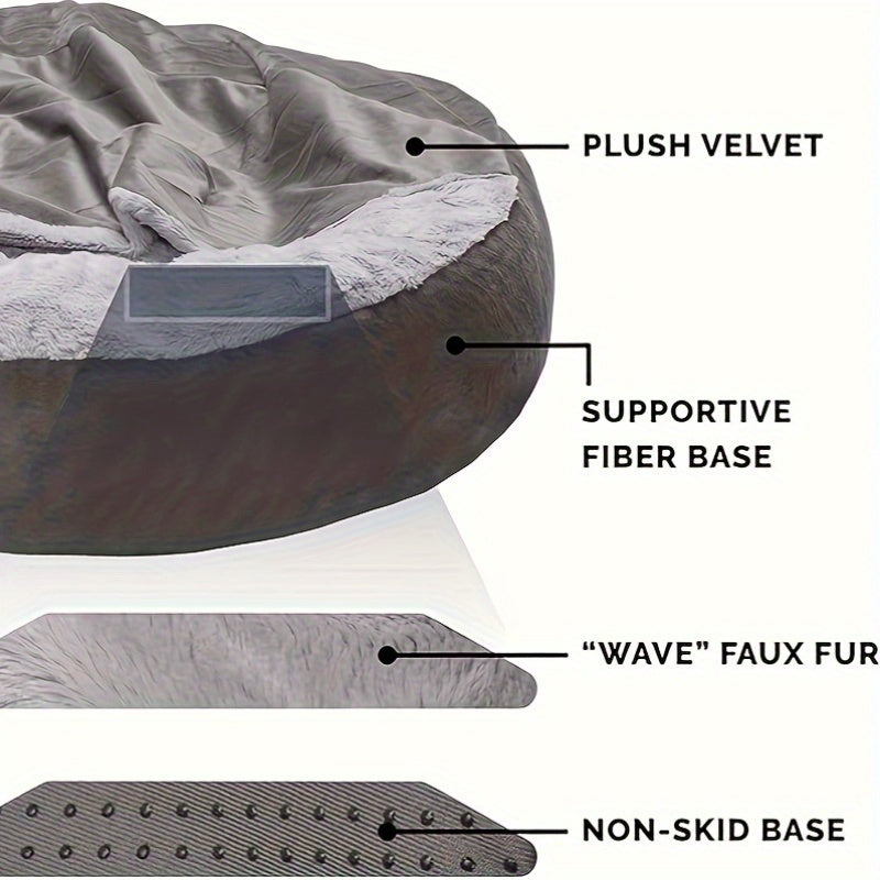 1pc Cozy Pet Sack Bed with Hood - Plush Velvet Dog Cat Cave Cuddler, Polyester Fiber Fill, Non-Slip Bottom, Machine Washable, Calming Pet Bed for Small to Medium Dogs and Cats, Pet Bed, Cozy Cat Enclosure, Soft Velvet Texture
