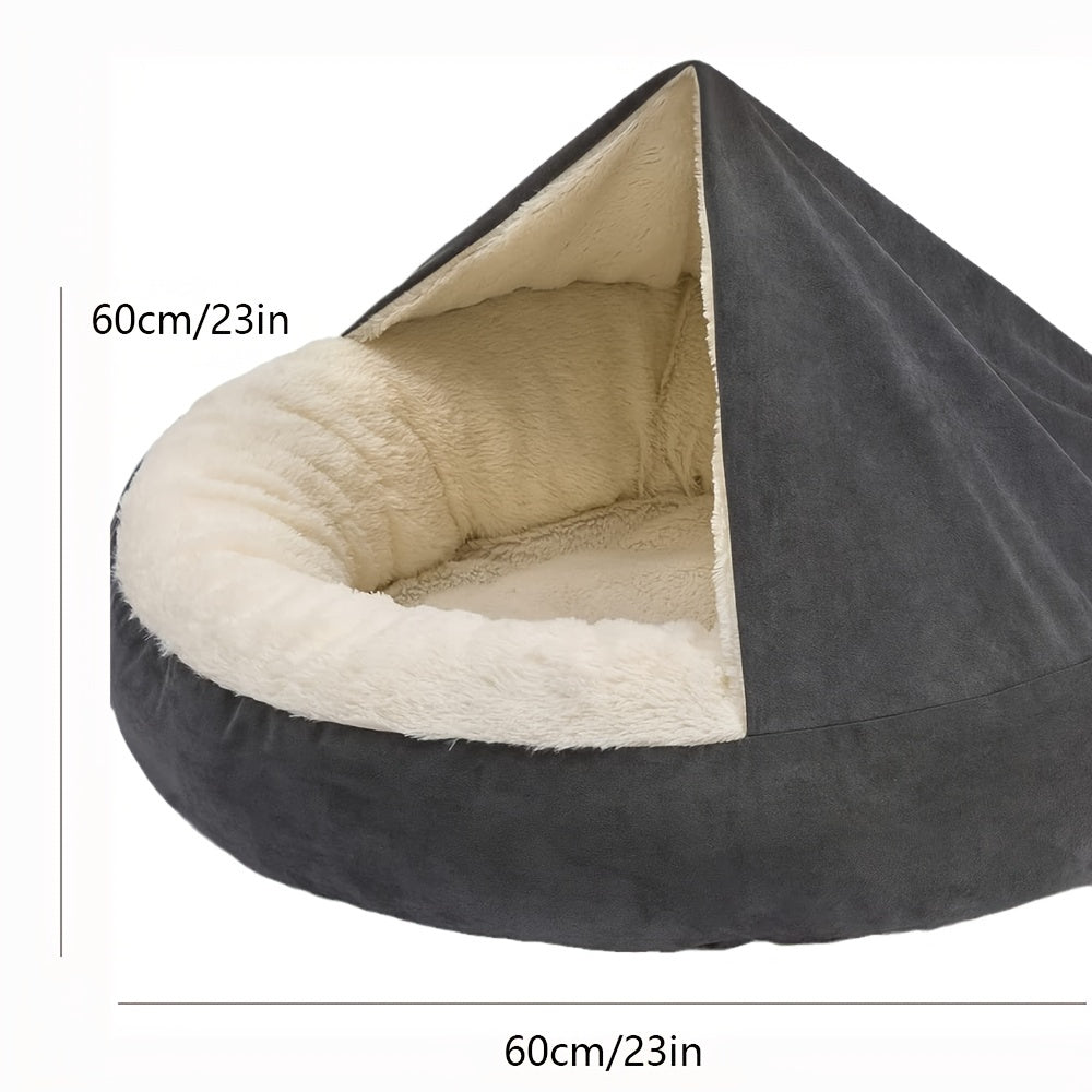1pc Cozy Pet Sack Bed with Hood - Plush Velvet Dog Cat Cave Cuddler, Polyester Fiber Fill, Non-Slip Bottom, Machine Washable, Calming Pet Bed for Small to Medium Dogs and Cats, Pet Bed, Cozy Cat Enclosure, Soft Velvet Texture