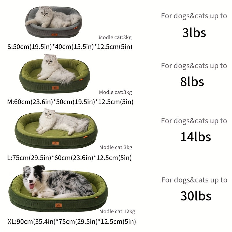 [Soft Dog Bed] Soft Polyester 1pc Dog Bed with Memory Foam Insert | Non-Slip, Washable Pet Bed for Cats and Dogs, Green and Black, Medium to Large, Pet Bedding