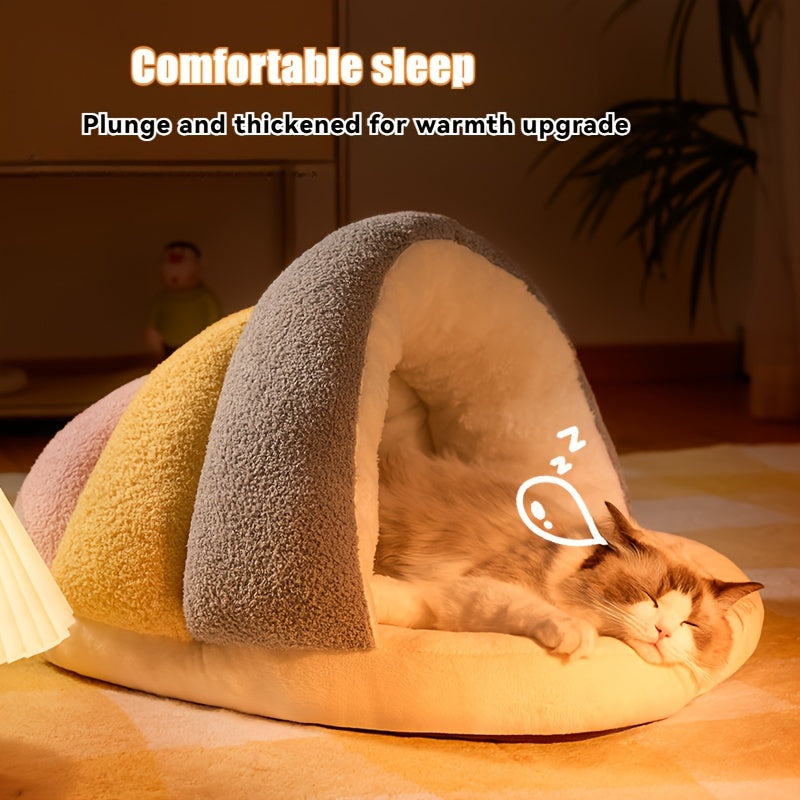 1pc Cozy Contemporary Cat Bed Cave, Soft Polyester Fiber Pet Bed with Warm Blanket, Indoor Cat and Small Dog House, Easy Assembly, Comfortable Sleeping Nest for Kittens and Puppies