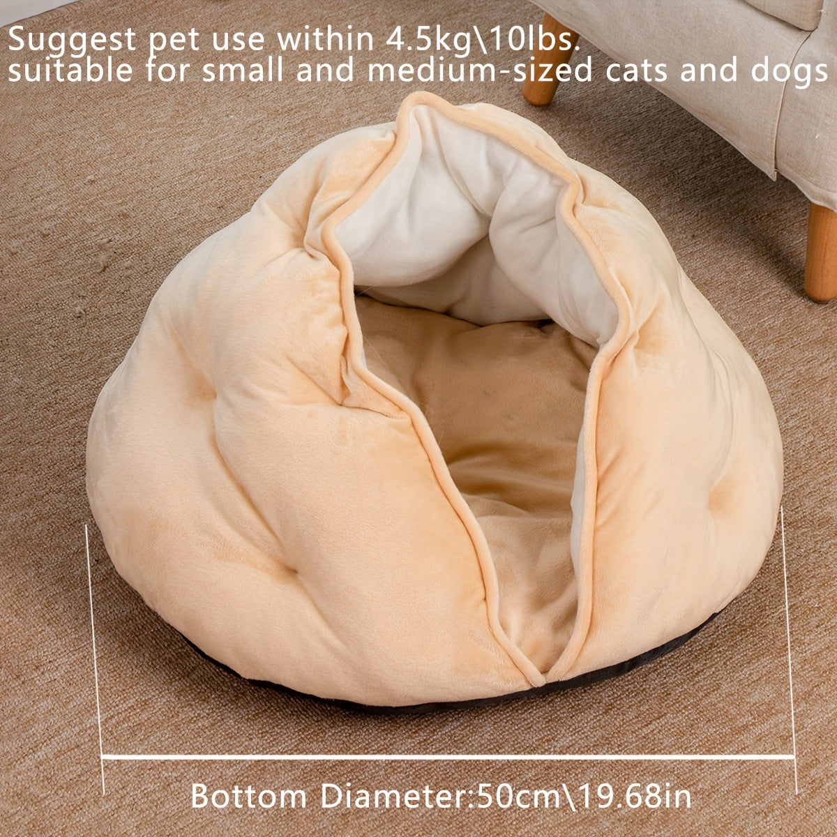 Cozy Velvet Cat Bed - Thickened Warm Khaki Pet Nest for Small to Medium Cats and Dogs, Soft Plush Material, Classic Style, Non-Assemblable Design, Indoor Pet Bed | Burrowstyle Nest | Soft Polyester Bed, Pet Beds for Cats