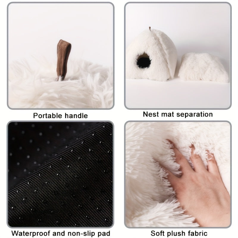 Long Plush Cozy Cat Cave Bed - Soft Polyester Pet House with Non-Slip Bottom, Removable Washable Pads & Arched Entrance Tunnel for Warmth & Comfort, Cute Hideout for Kittens & Cats, Pet Relaxation Space | Cute Cat Cave | Fluffy Texture, Cat Bed