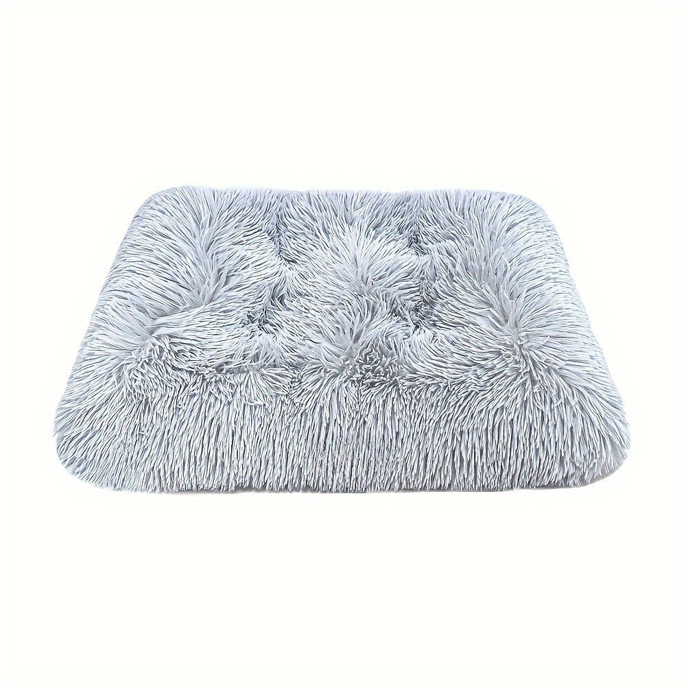 1pc Plush Fleece-Lined Square Pet Bed for Cats & Small Dogs - Removable Washable Polyester Cushion with Non-Slip Base, Soft Warm Cozy Indoor Bedding, All Sizes Available in Grey/Beige/Light Brown/Dark Blue - Durable Polyester Frame for Home Decor