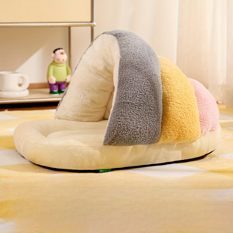 1pc Cozy Contemporary Cat Bed Cave, Soft Polyester Fiber Pet Bed with Warm Blanket, Indoor Cat and Small Dog House, Easy Assembly, Comfortable Sleeping Nest for Kittens and Puppies