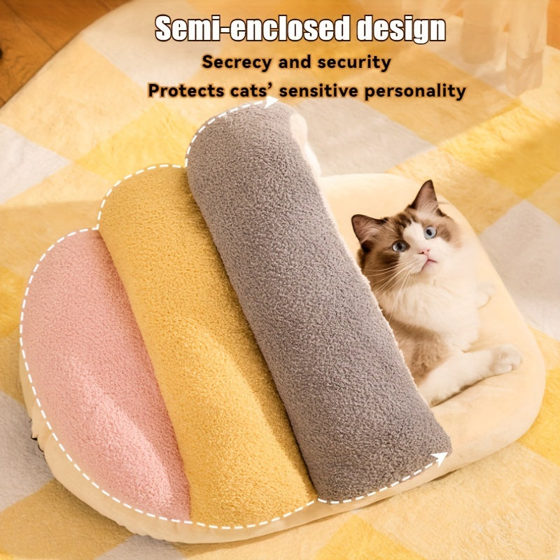 1pc Cozy Contemporary Cat Bed Cave, Soft Polyester Fiber Pet Bed with Warm Blanket, Indoor Cat and Small Dog House, Easy Assembly, Comfortable Sleeping Nest for Kittens and Puppies