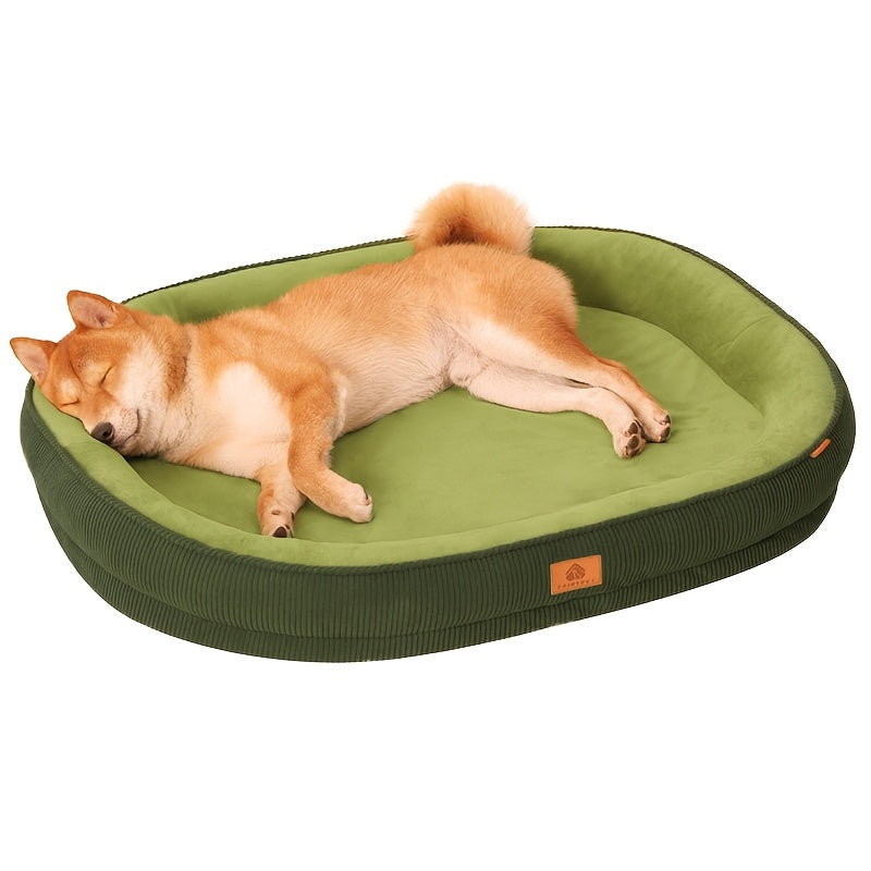 [Soft Dog Bed] Soft Polyester 1pc Dog Bed with Memory Foam Insert | Non-Slip, Washable Pet Bed for Cats and Dogs, Green and Black, Medium to Large, Pet Bedding