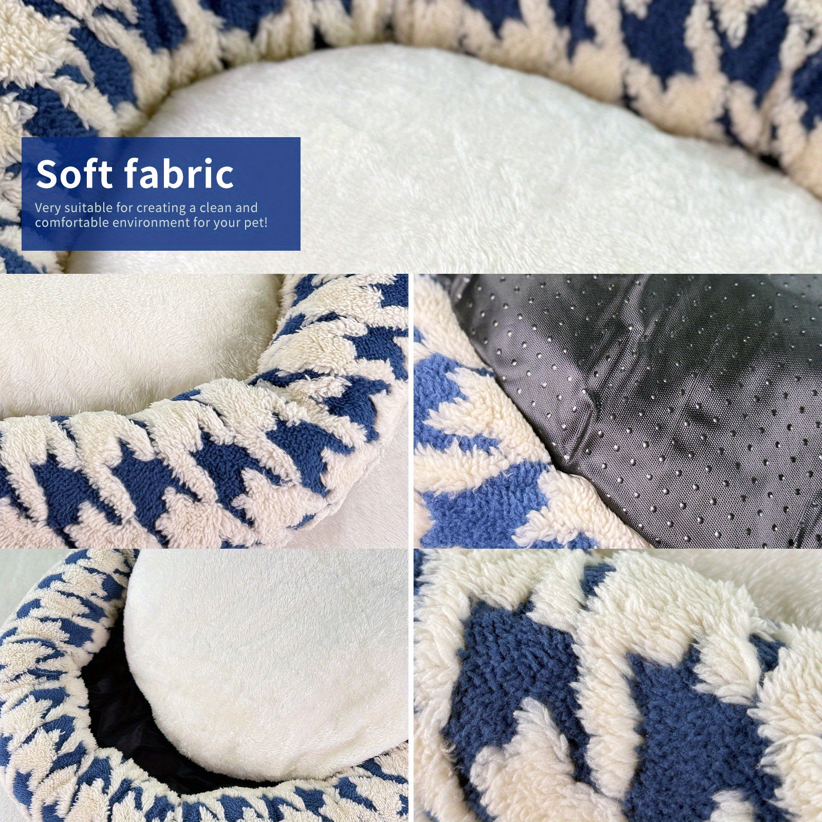 Dog Bed - Cushioned Pet Cave with Neck Support, Rounded Edges for Small/Medium Dogs - No Assembly Needed, Soft Nest for Corgis, Pomeranians, Indoor/Travel Use - Black & White or Blue & White, Curled Side Support