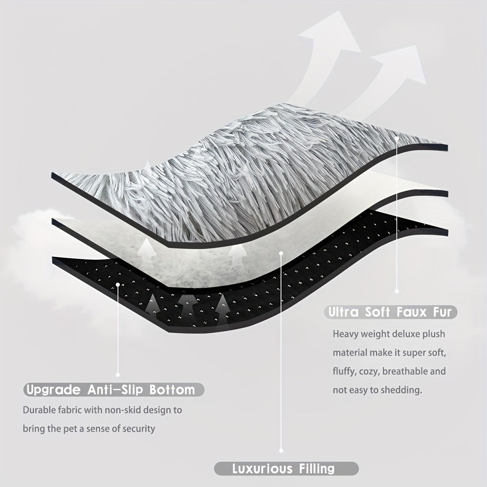 1pc Plush Fleece-Lined Square Pet Bed for Cats & Small Dogs - Removable Washable Polyester Cushion with Non-Slip Base, Soft Warm Cozy Indoor Bedding, All Sizes Available in Grey/Beige/Light Brown/Dark Blue - Durable Polyester Frame for Home Decor