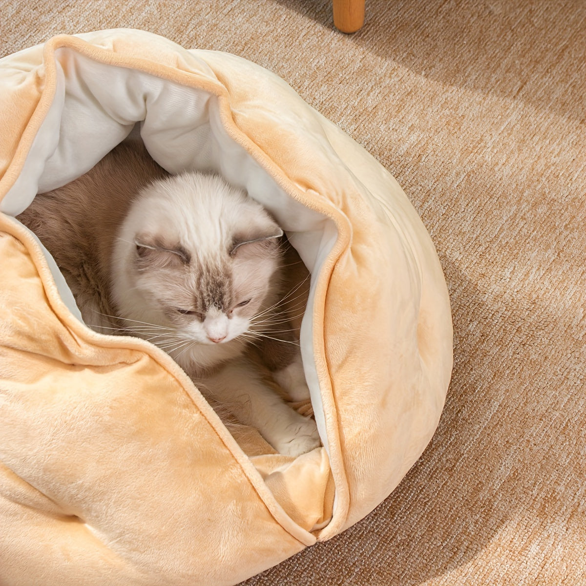 Cozy Velvet Cat Bed - Thickened Warm Khaki Pet Nest for Small to Medium Cats and Dogs, Soft Plush Material, Classic Style, Non-Assemblable Design, Indoor Pet Bed | Burrowstyle Nest | Soft Polyester Bed, Pet Beds for Cats
