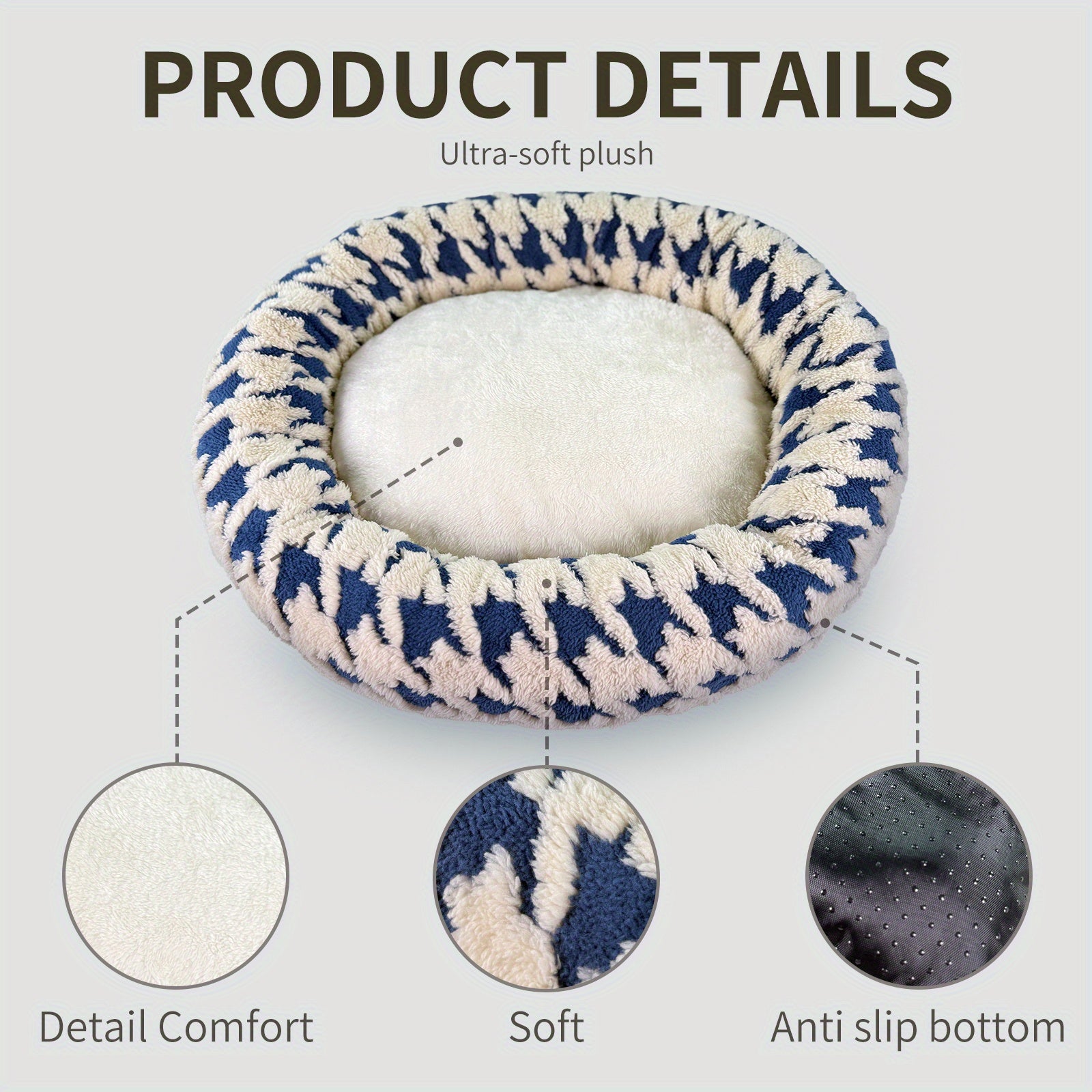Dog Bed - Cushioned Pet Cave with Neck Support, Rounded Edges for Small/Medium Dogs - No Assembly Needed, Soft Nest for Corgis, Pomeranians, Indoor/Travel Use - Black & White or Blue & White, Curled Side Support