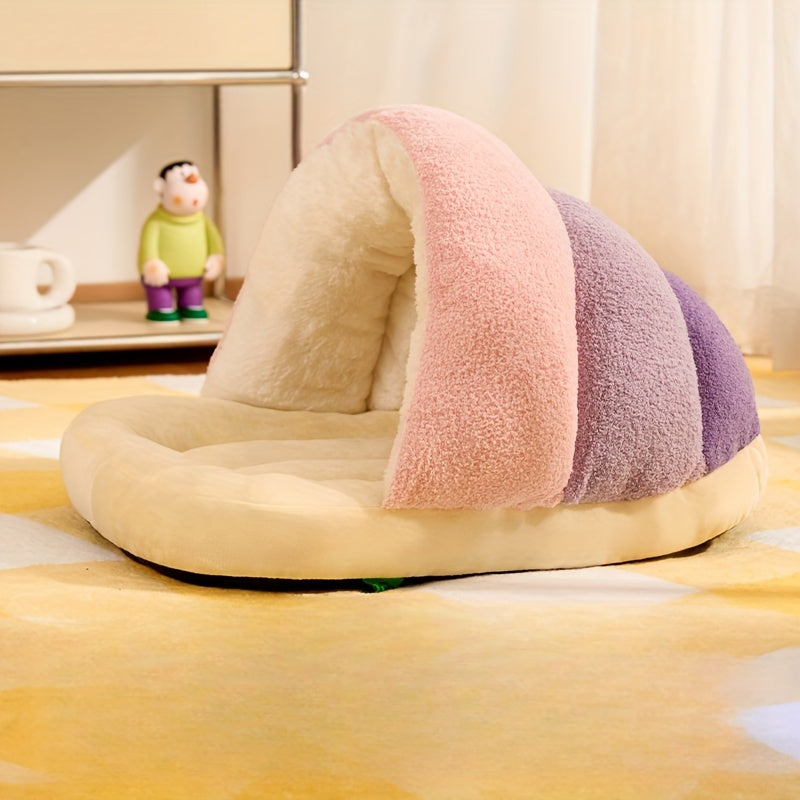 1pc Cozy Contemporary Cat Bed Cave, Soft Polyester Fiber Pet Bed with Warm Blanket, Indoor Cat and Small Dog House, Easy Assembly, Comfortable Sleeping Nest for Kittens and Puppies