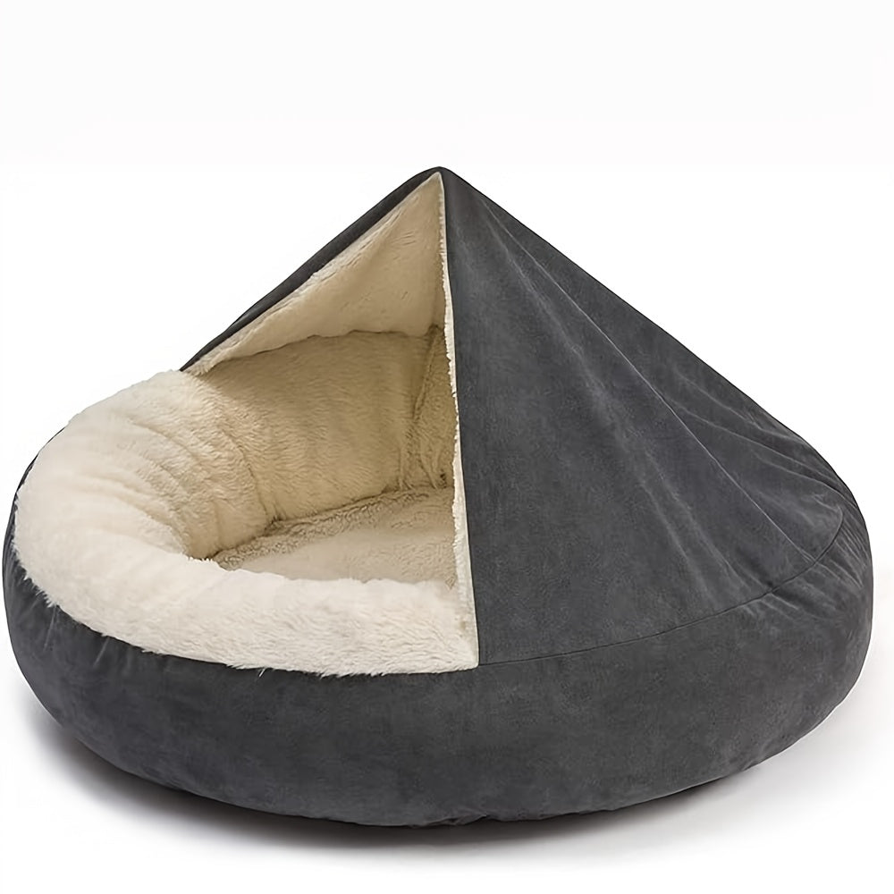 1pc Cozy Pet Sack Bed with Hood - Plush Velvet Dog Cat Cave Cuddler, Polyester Fiber Fill, Non-Slip Bottom, Machine Washable, Calming Pet Bed for Small to Medium Dogs and Cats, Pet Bed, Cozy Cat Enclosure, Soft Velvet Texture
