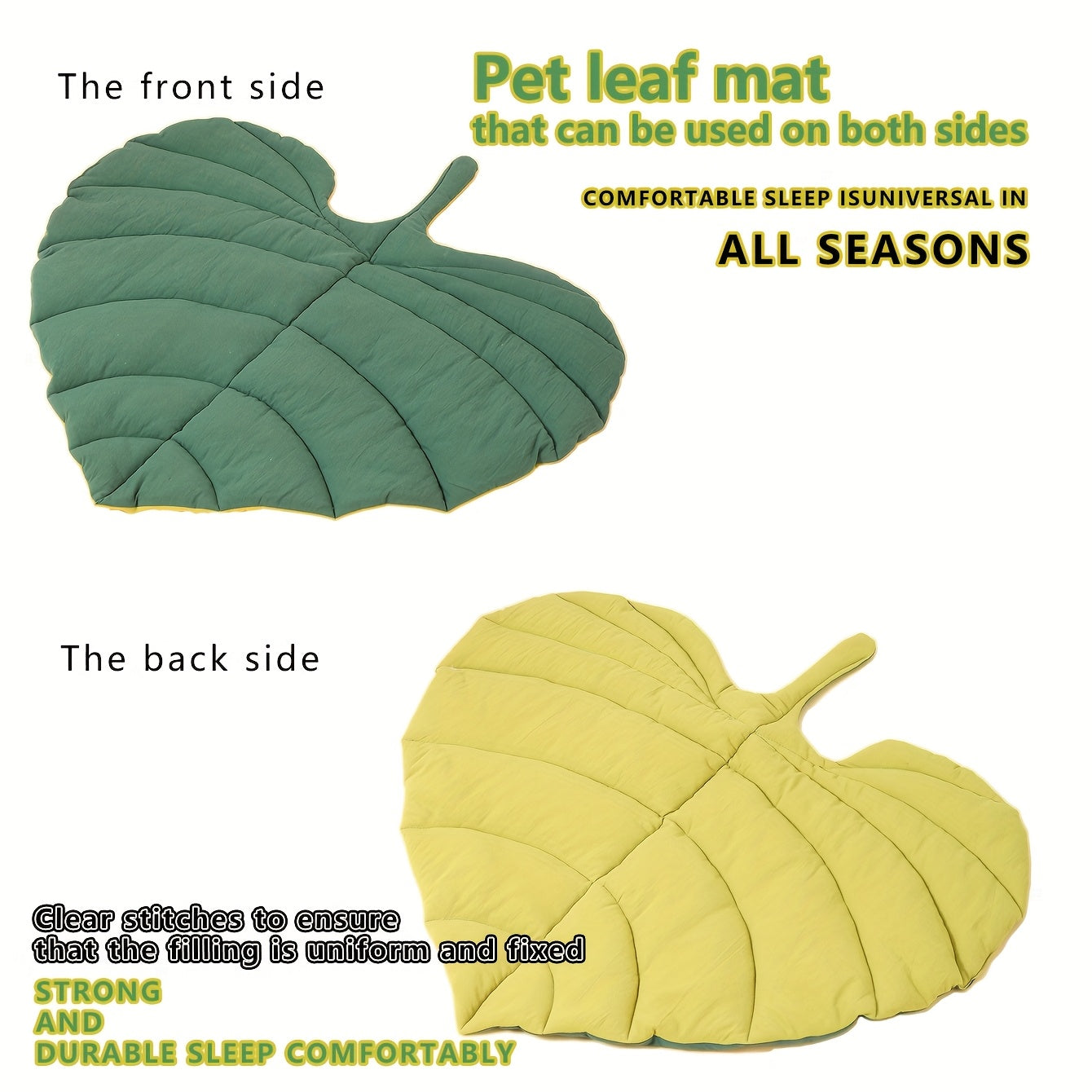 Cozy Leaf-Shaped Pet Bed Mat for Dogs & Cats - Durable Polyester Fill, Green, All-Season Comfort, Chew-Resistant Design, Ideal for Small to Medium Breeds, Cozy Pet Resting Place | Plush Pet Mat | Chewresistant Fabric