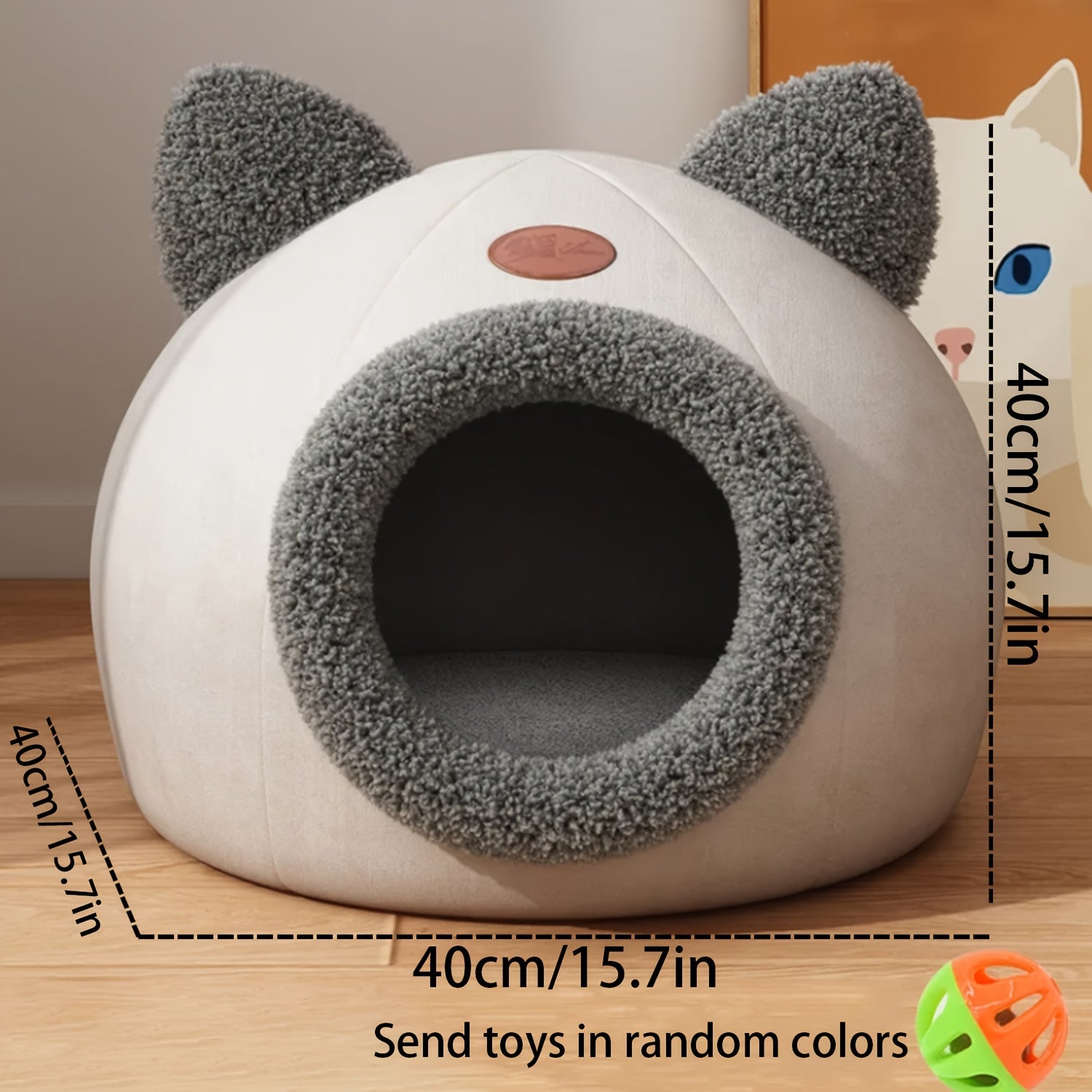 1pc Contemporary Large Cat House & Condo, Plush Polyester, Fully Enclosed Luxury Villa, Removable & Assembled, with Winter Warmth for Pet Cats