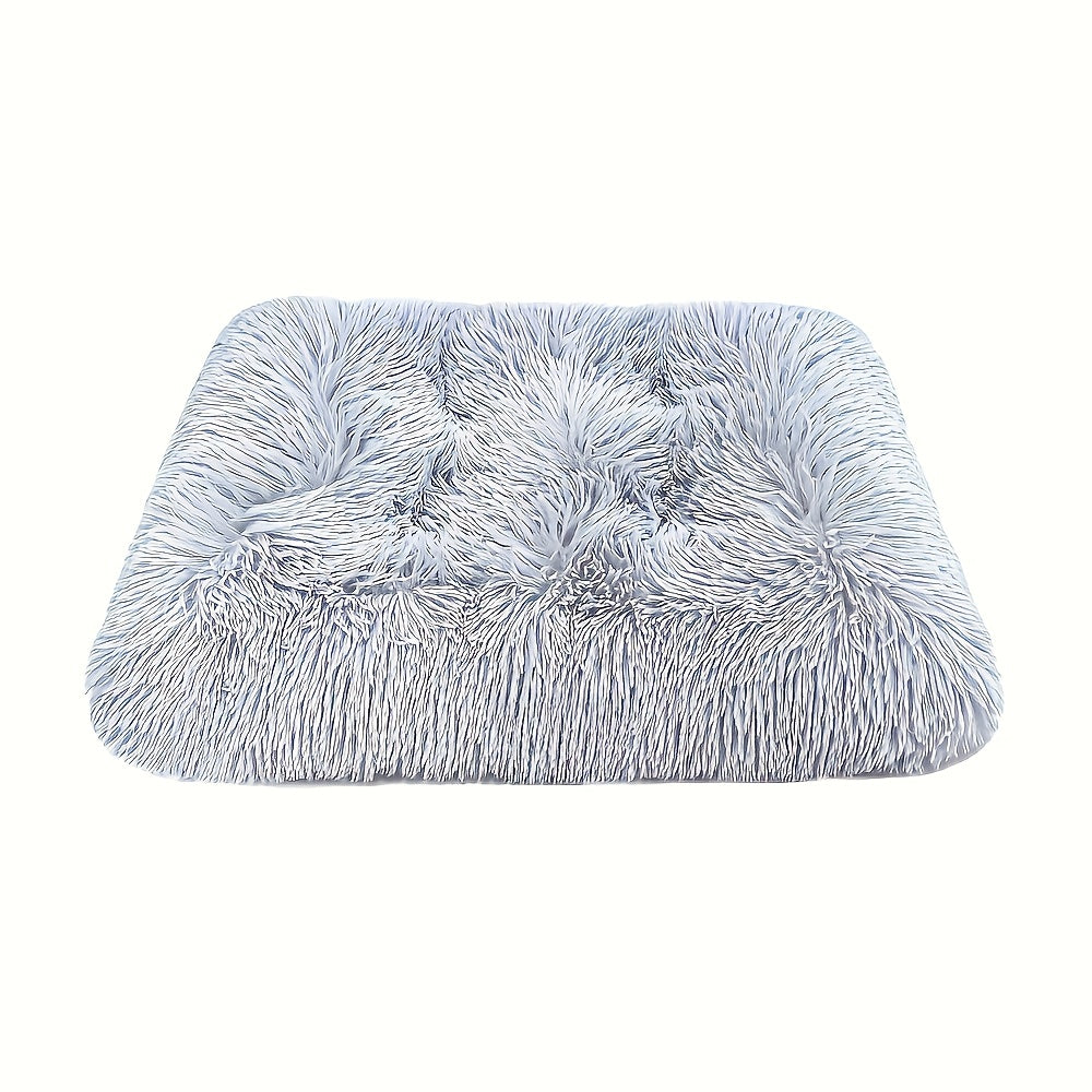 1pc Plush Fleece-Lined Square Pet Bed for Cats & Small Dogs - Removable Washable Polyester Cushion with Non-Slip Base, Soft Warm Cozy Indoor Bedding, All Sizes Available in Grey/Beige/Light Brown/Dark Blue - Durable Polyester Frame for Home Decor