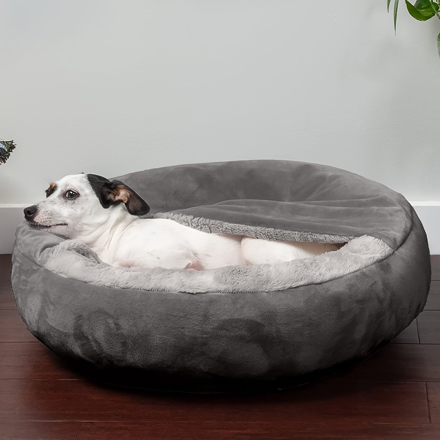 1pc Cozy Pet Sack Bed with Hood - Plush Velvet Dog Cat Cave Cuddler, Polyester Fiber Fill, Non-Slip Bottom, Machine Washable, Calming Pet Bed for Small to Medium Dogs and Cats, Pet Bed, Cozy Cat Enclosure, Soft Velvet Texture