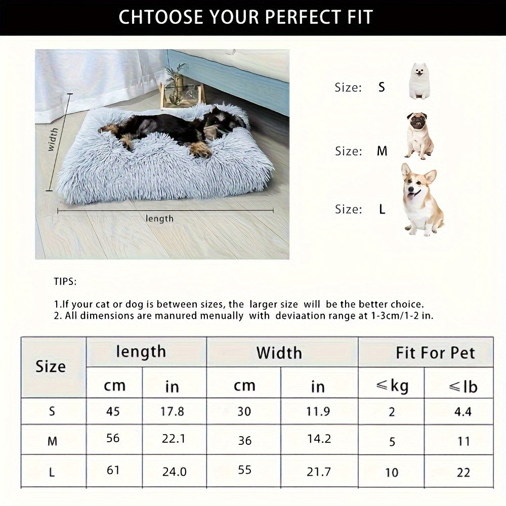 1pc Plush Fleece-Lined Square Pet Bed for Cats & Small Dogs - Removable Washable Polyester Cushion with Non-Slip Base, Soft Warm Cozy Indoor Bedding, All Sizes Available in Grey/Beige/Light Brown/Dark Blue - Durable Polyester Frame for Home Decor