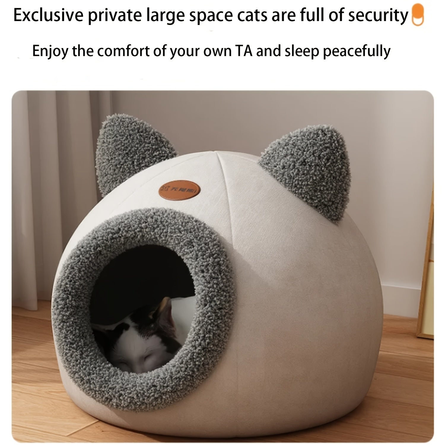 1pc Contemporary Large Cat House & Condo, Plush Polyester, Fully Enclosed Luxury Villa, Removable & Assembled, with Winter Warmth for Pet Cats