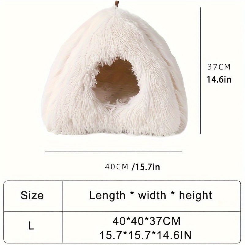 Long Plush Cozy Cat Cave Bed - Soft Polyester Pet House with Non-Slip Bottom, Removable Washable Pads & Arched Entrance Tunnel for Warmth & Comfort, Cute Hideout for Kittens & Cats, Pet Relaxation Space | Cute Cat Cave | Fluffy Texture, Cat Bed