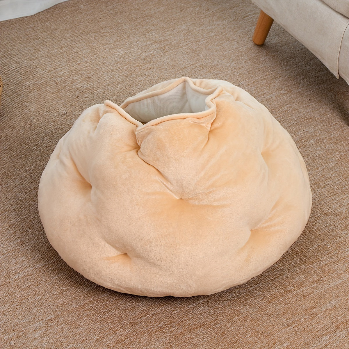 Cozy Velvet Cat Bed - Thickened Warm Khaki Pet Nest for Small to Medium Cats and Dogs, Soft Plush Material, Classic Style, Non-Assemblable Design, Indoor Pet Bed | Burrowstyle Nest | Soft Polyester Bed, Pet Beds for Cats