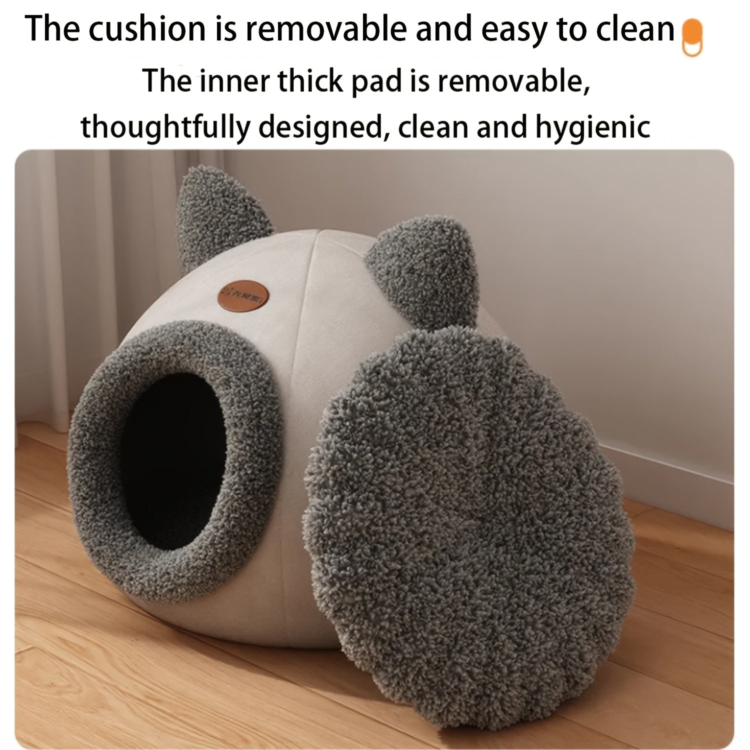 1pc Contemporary Large Cat House & Condo, Plush Polyester, Fully Enclosed Luxury Villa, Removable & Assembled, with Winter Warmth for Pet Cats