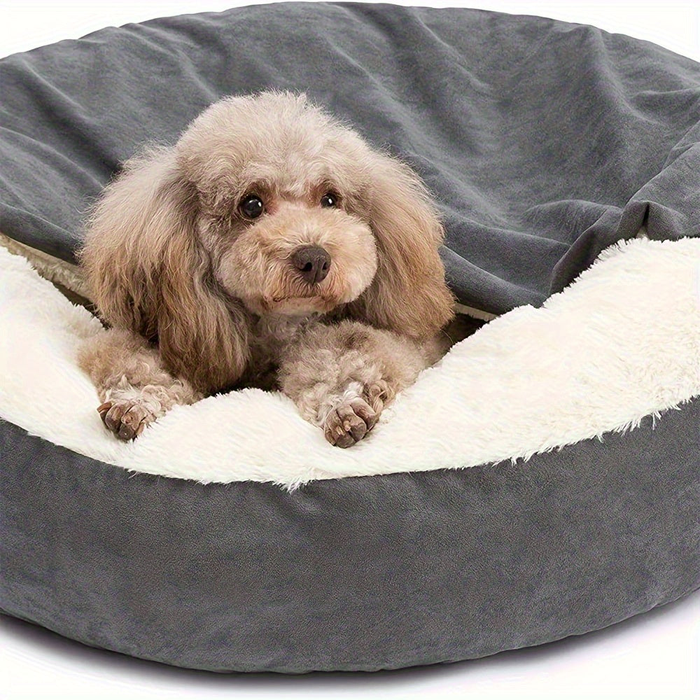 1pc Cozy Pet Sack Bed with Hood - Plush Velvet Dog Cat Cave Cuddler, Polyester Fiber Fill, Non-Slip Bottom, Machine Washable, Calming Pet Bed for Small to Medium Dogs and Cats, Pet Bed, Cozy Cat Enclosure, Soft Velvet Texture