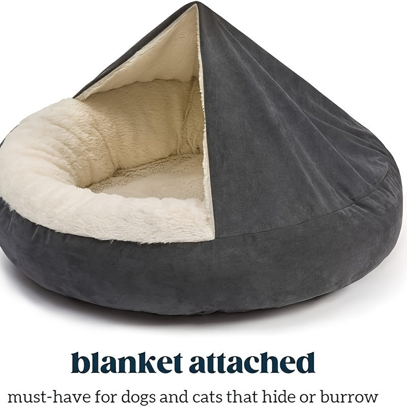 1pc Cozy Pet Sack Bed with Hood - Plush Velvet Dog Cat Cave Cuddler, Polyester Fiber Fill, Non-Slip Bottom, Machine Washable, Calming Pet Bed for Small to Medium Dogs and Cats, Pet Bed, Cozy Cat Enclosure, Soft Velvet Texture